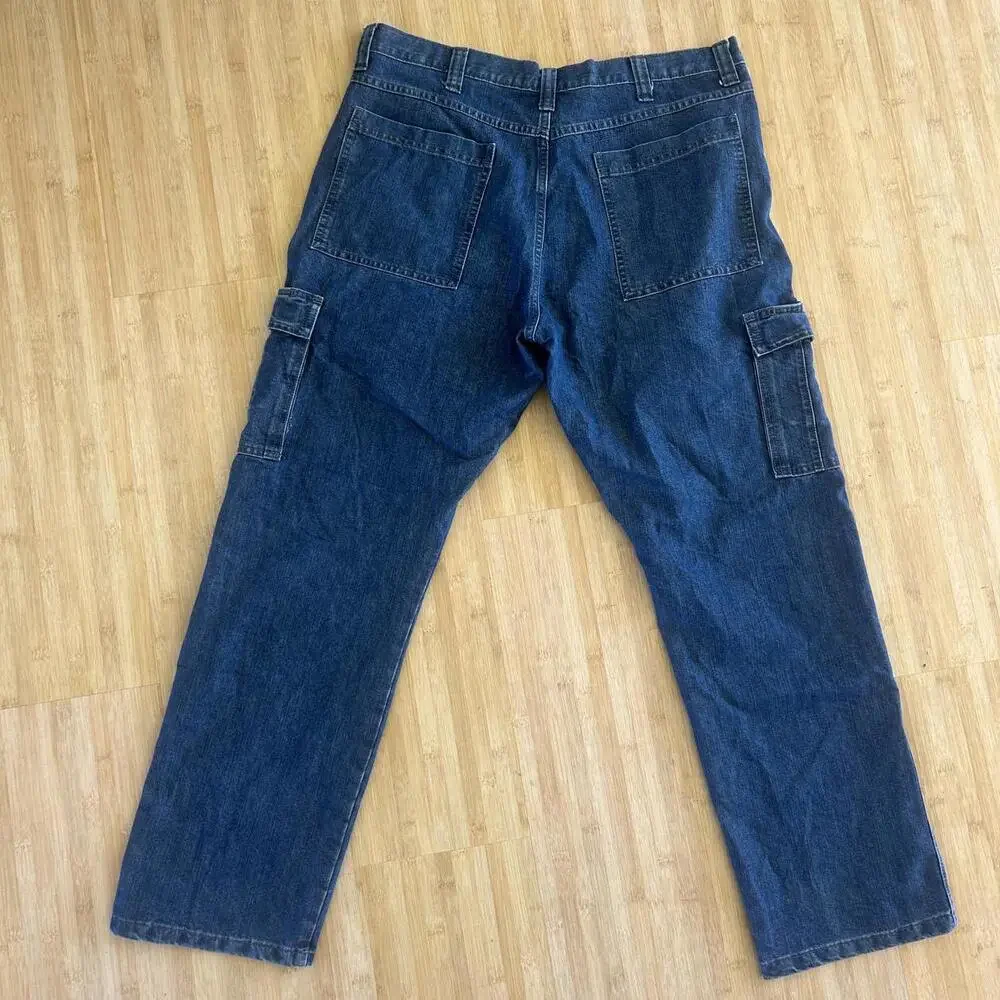 Wrangler Men’s Cargo Jeans 38x32 Wide Leg Y2K Medium Wash Denim